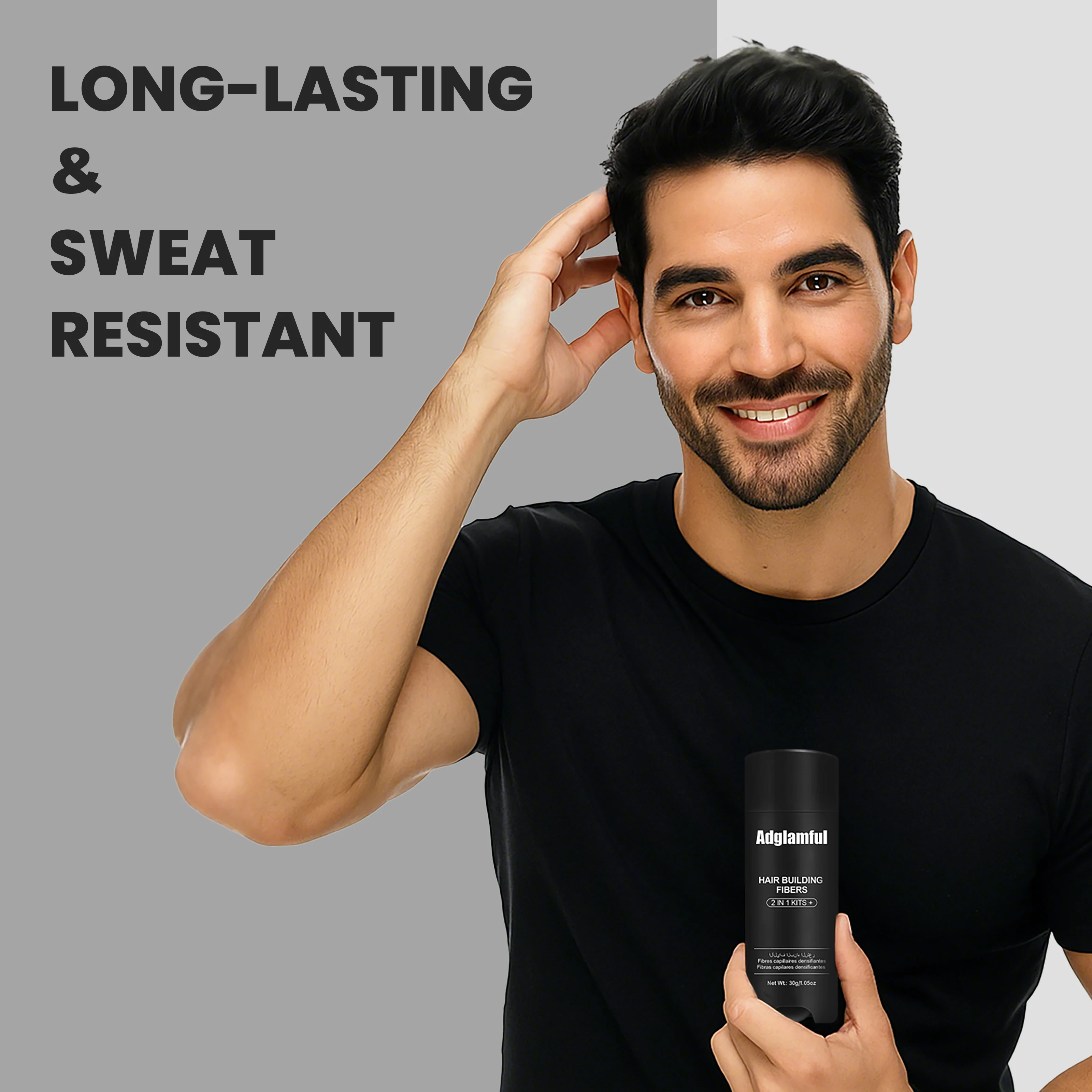 Serat Rambut Adglamful 30g Upgrade - Dilengkapi Nosel Semprot, Desain 2-in-1, Pengeluaran Cepat untuk Menutupi Rambut Beruban & Tipis Secara Merata