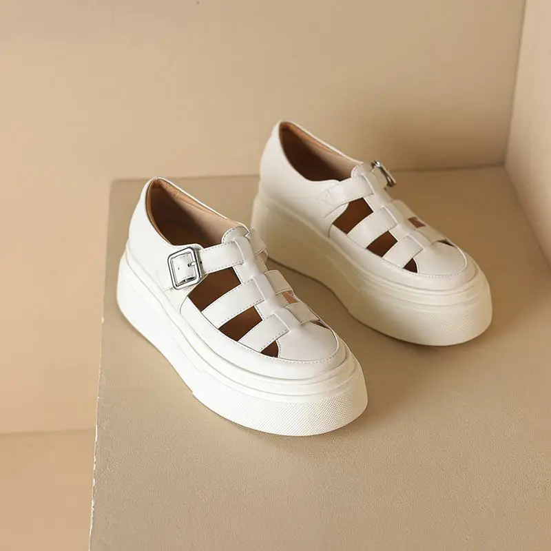 Krazing Pot Genuine Leather Flat Platforms Autumn Vulcanized Shoes Round Toe Sport Shallow Increase Casual Women White Sneakers