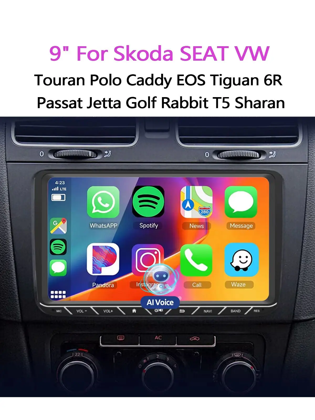 Essgoo 9" Android 15 6+128G 4G für Seat/Skoda/VW Golf 5 6 Passat Polo Touran Tiguan Jetta Vento DSP Autoradio Wireless Carplay Android Auto GPS Navi FM AM Wifi Bluetooth AI Sprachsteuerung Mirror Link