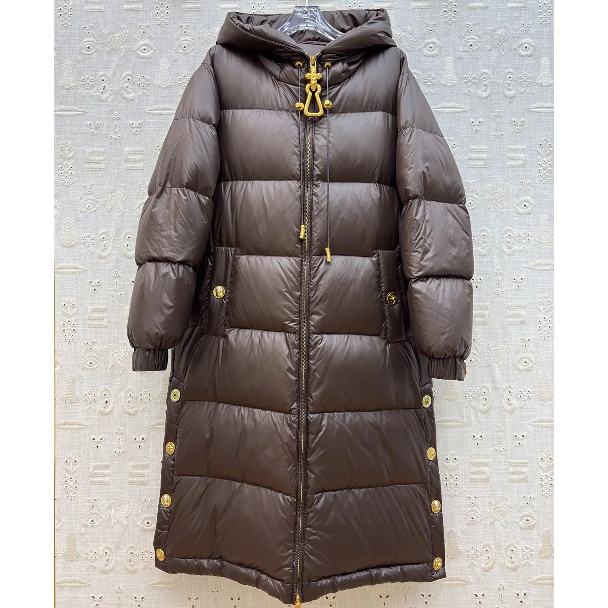 سترة شتوية نسائية لعام 2025 بطول 90 سم، طلاء PU، مشبك معدني، دافئ، بقلنسوة، Y2K موضة جديدة، حمالة صدر سترة عالية الجودة #6