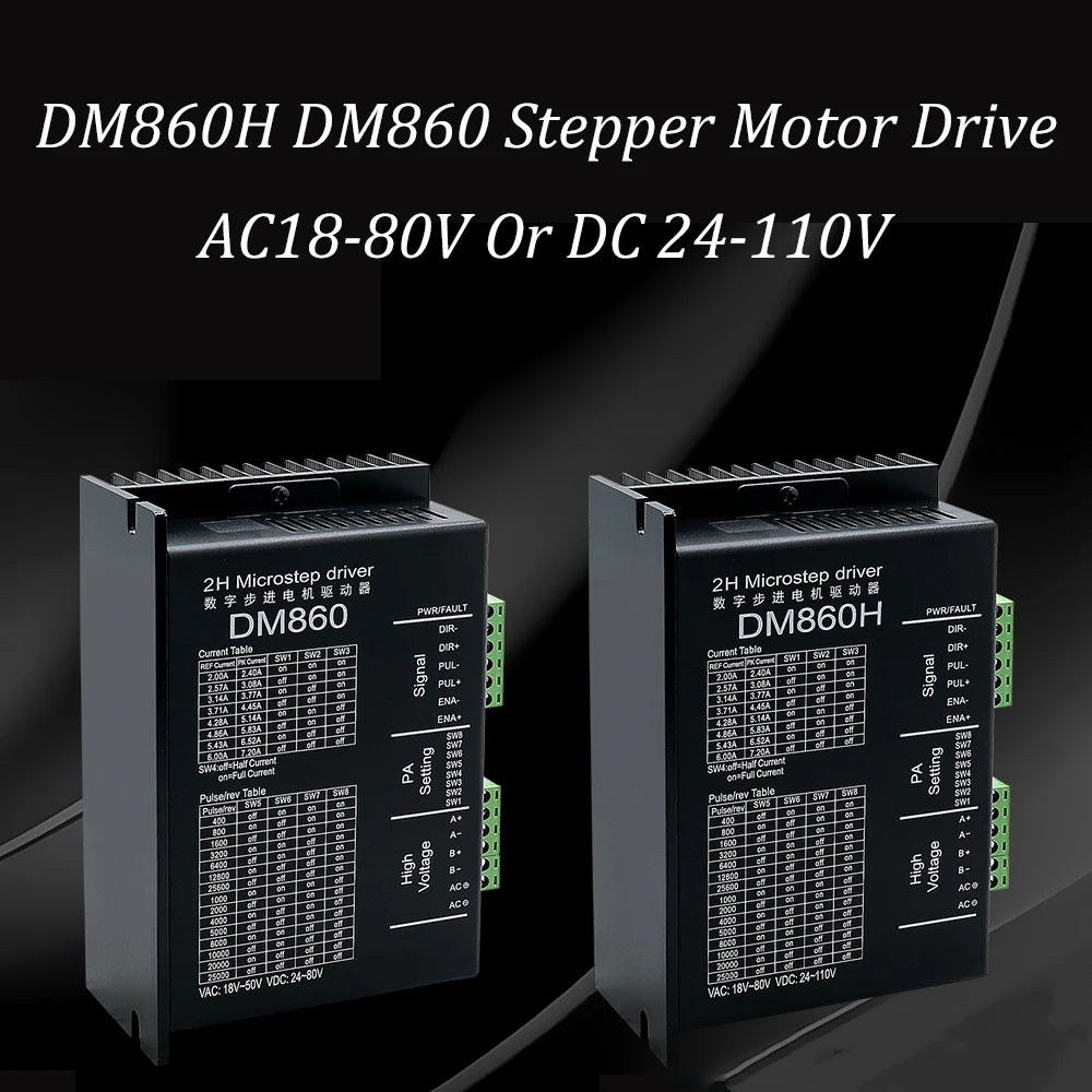 

DM860H DM860 Stepper Motor Drive 0-200khz 2 Phase Stepper Motor Controller AC18-80V Or DC 24-110V Fit for Nema34 Stepper Motor