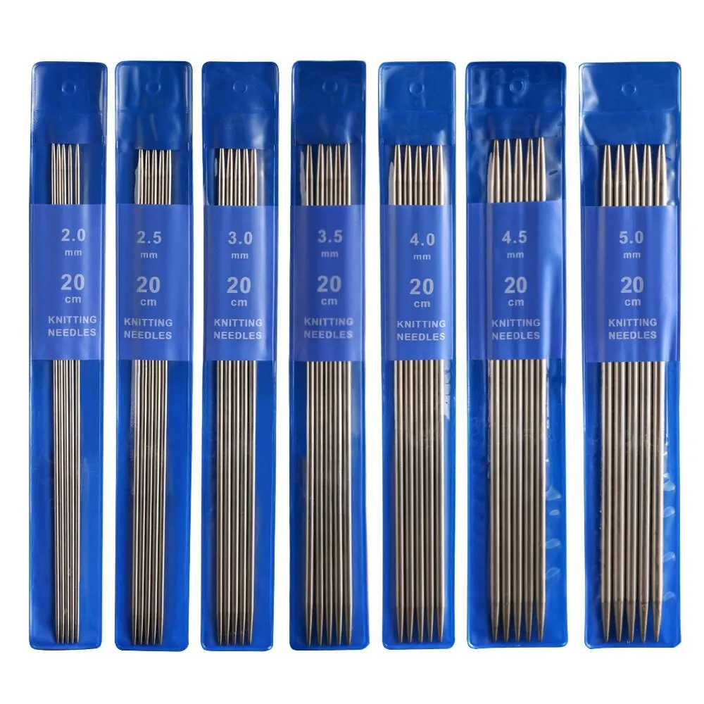 20 cm Edelstahl Stricknadeln Set 2–5 mm doppelt spitze gerade Stricknadeln zum Stricken von Pullovern und Schals