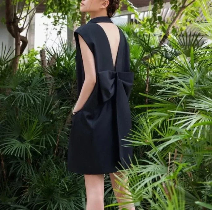 Women's Sleeveless Vest Top with Polo Collar, Bow Back & Open Front for Spring Autumn