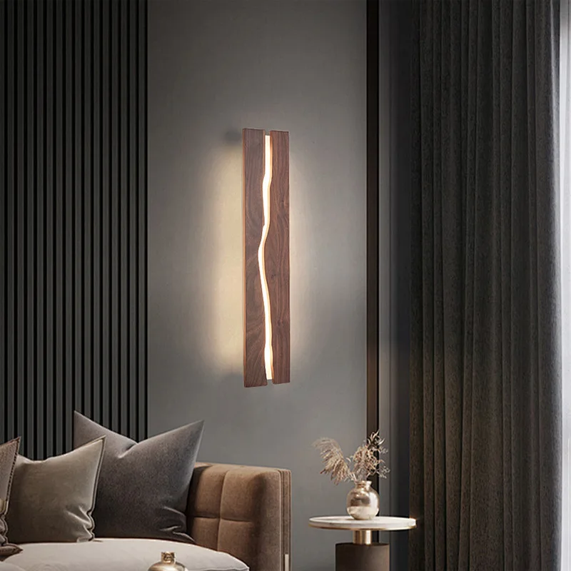 النمط الصيني غرفة نوم مصابيح الحائط الحديثة الجوز الأسود متصدع الفني خلفية ضوء الإبداعية غرفة نوم اللوح الأمامي أضواء ديكور