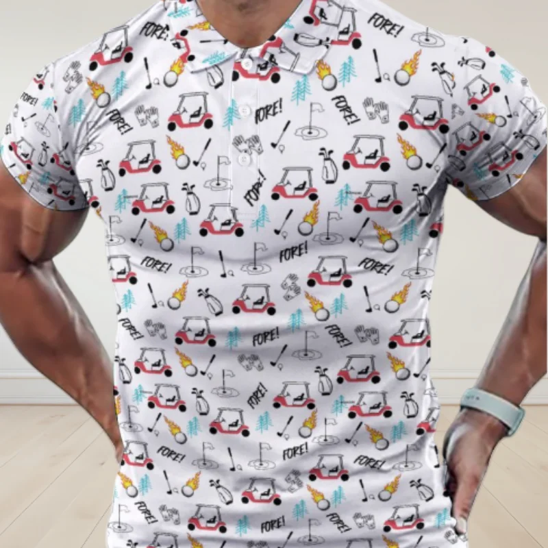 Sexy bedrucktes Herren-Poloshirt, Hip-Hop, Street-Style, abgeschnittenes Button-Down-Golfshirt, Sommerurlaub, Karneval, lustiges Oberteil