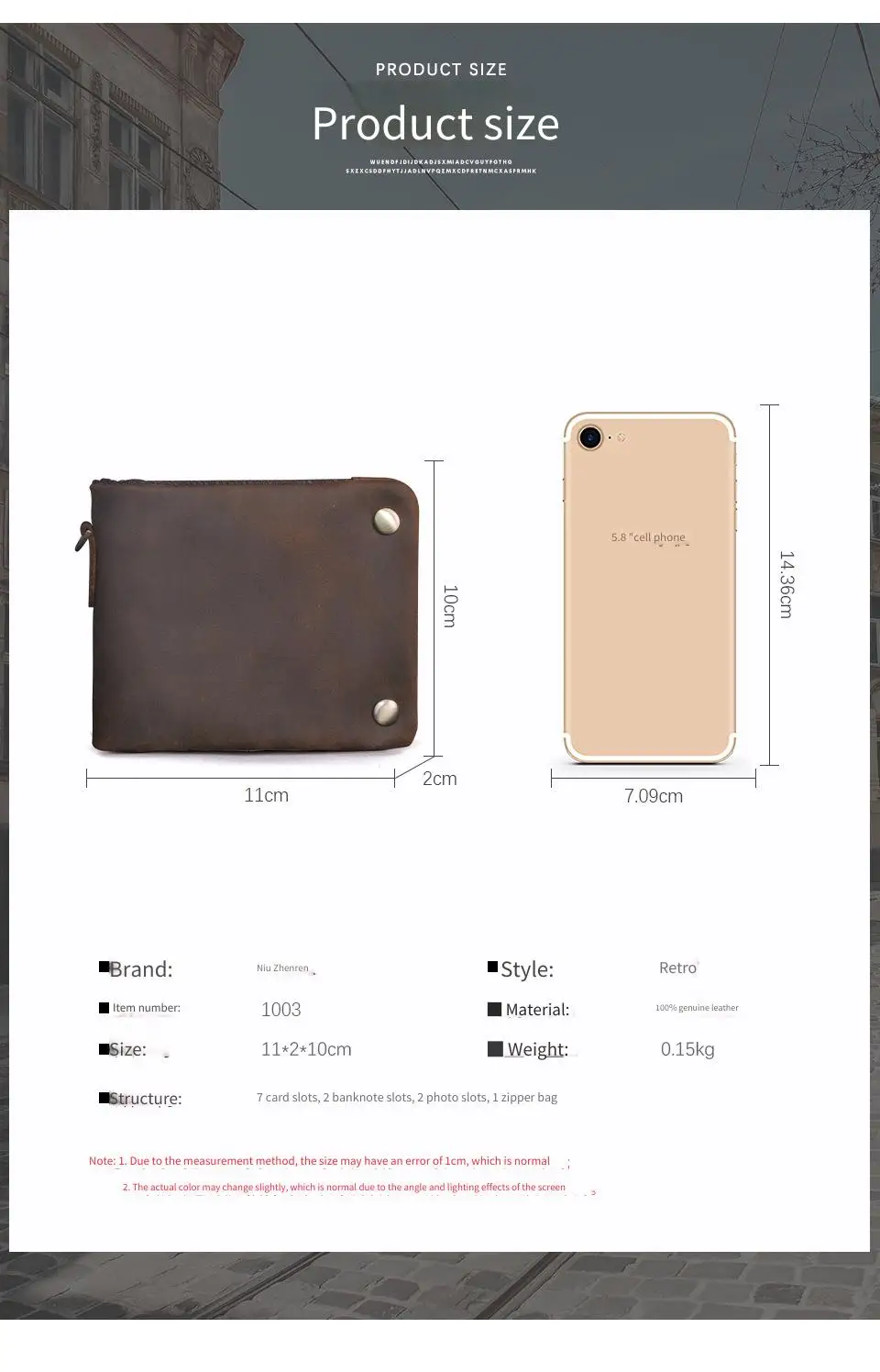 YETTIES Herren-Pull-Up-Geldbörse aus genarbtem Leder, kurzer Bifold-Reißverschluss mit abnehmbarer Kette, praktische Retro-Clutch für Herren – Detail 1