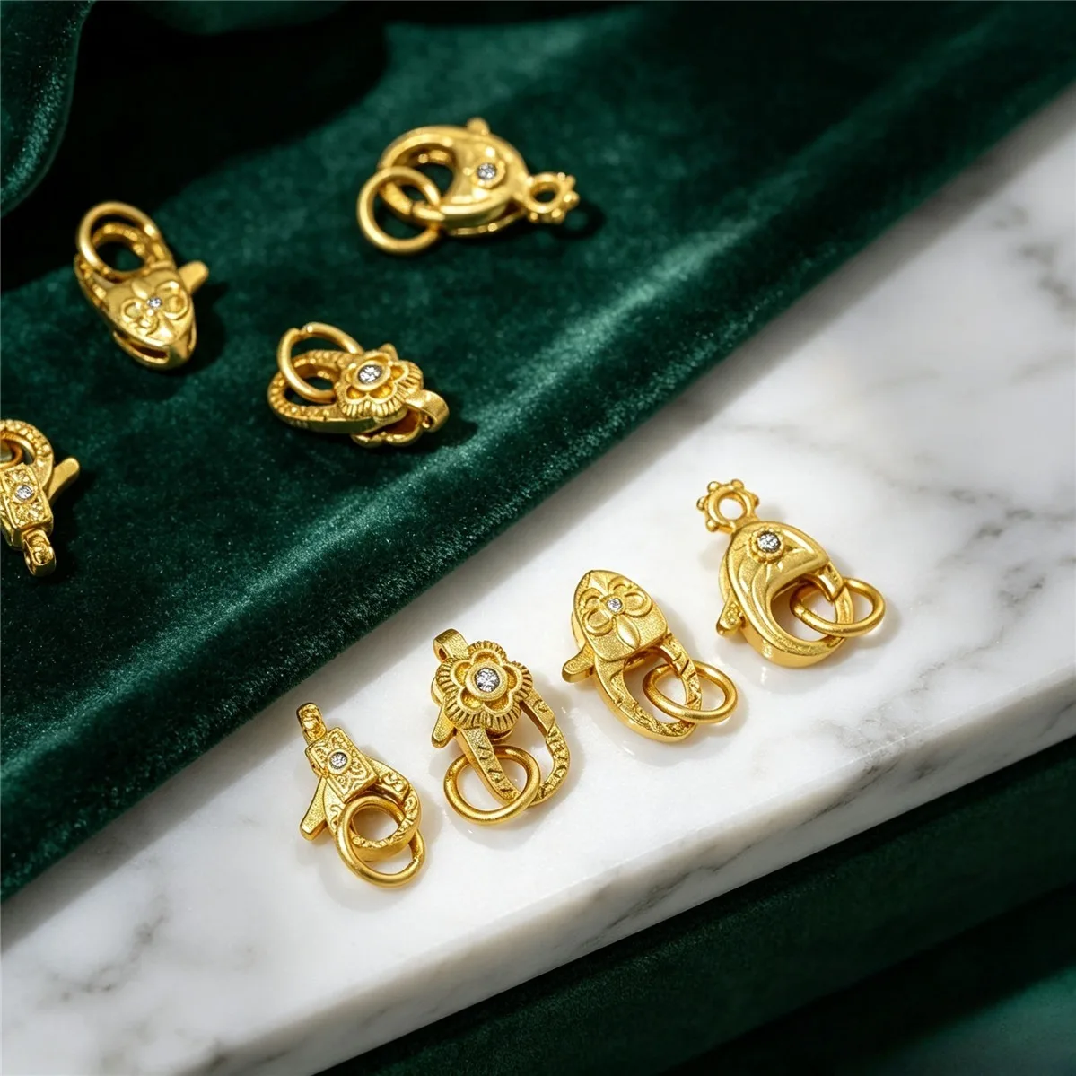 Copper Plated 24K Real Gold Inlaid Zircon Flower Spring Lobster Buckle Handmade DIY Bracelet Necklace Ending Accessories