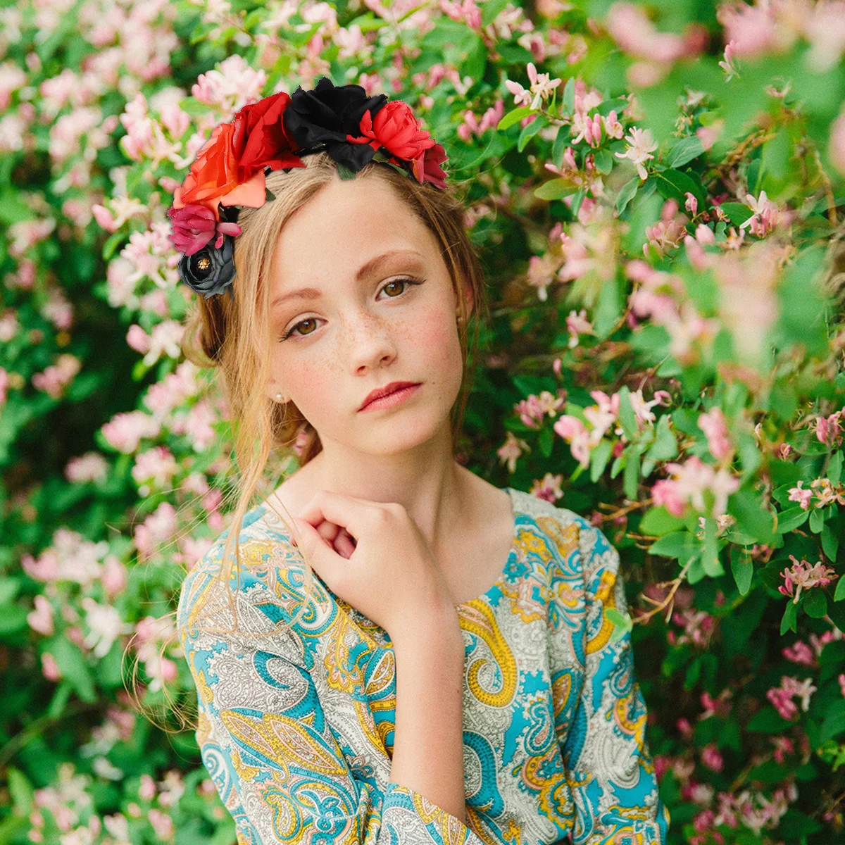 

Artificial Rose Hair Headband Halloween Party Headdress Lightweight Comfortable Costume Accessory Fashion Rose Flower Hair