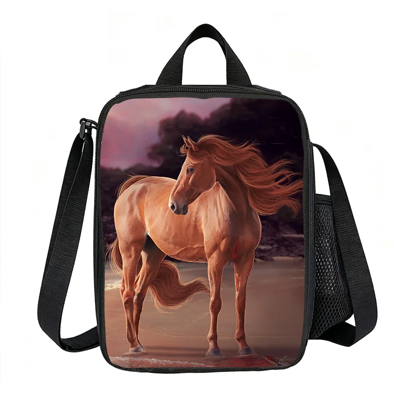 Horse Shoulder Strap Insulated Lunch Bags 2D Cartoon Boys/Girls Picnic Food Preservation Lunch Box Bag Thermal