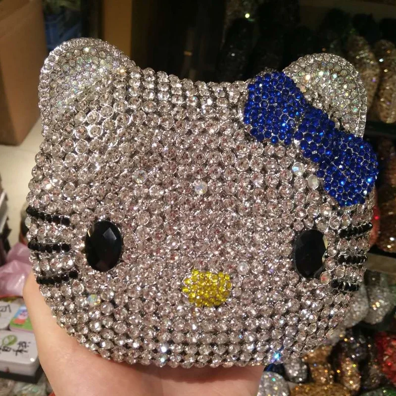 Cute Cartoon Hello Kitty Rhinestone Mini Bag Anime Full Of Diamonds Dinner Bag Handmade Diamond Lady's Clutch Girls Xmas Gifts
