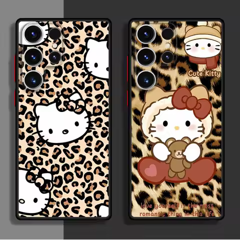 Leopard Print Hello K-itty Phone Case for Samsung Galaxy S25 S24 S23 Ultra S22 Plus S21 S20 FE S9 S10 S22 Luxury Capa