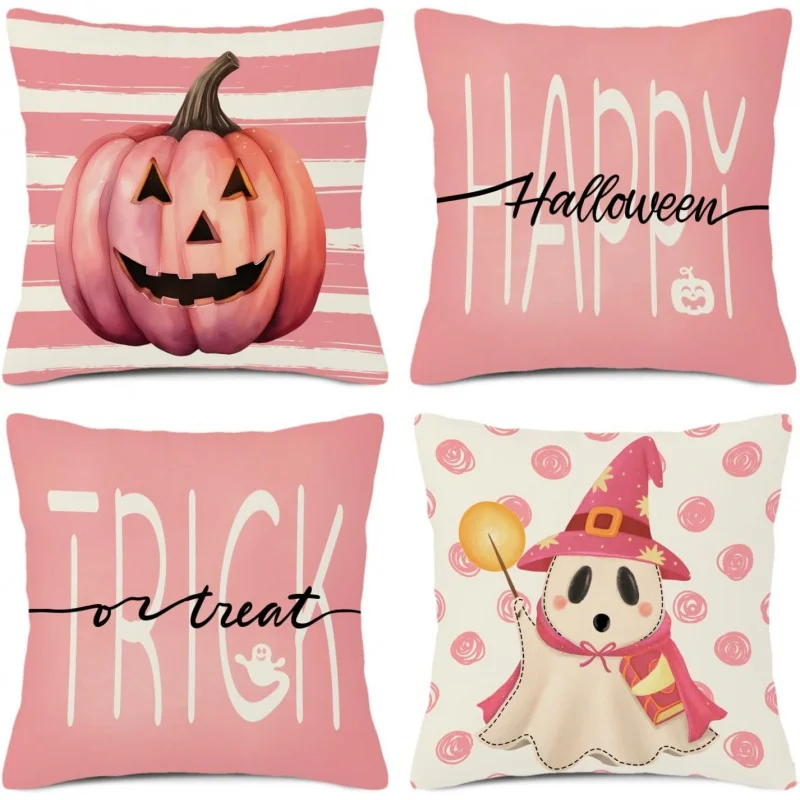 Halloween pillowcase 18x18 inches set of 4 cute ghost pink pillow covers