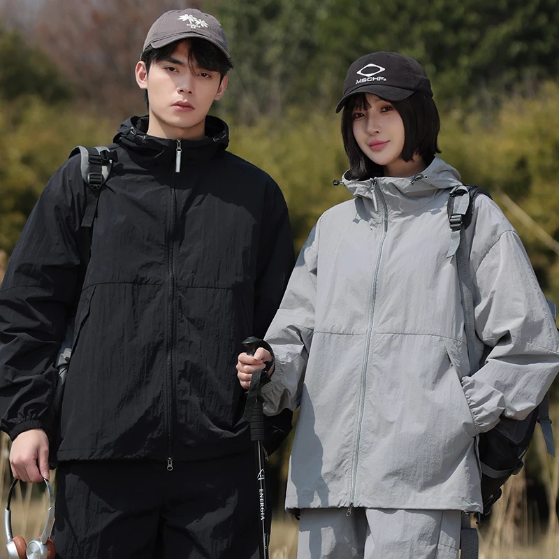 2026 للجنسين المشي لمسافات طويلة الصيف سترة واقية من الشمس الرجال الملابس في الهواء الطلق سريعة الجافة معطف الجلد الرياضة واقية من الشمس الدراجات الصيد التخييم سترة