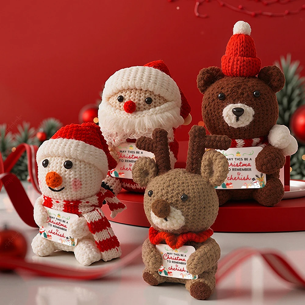 Nuevas muñecas navideñas de ganchillo, artículos navideños de punto encantadores, regalo de animales positivos de ganchillo de Navidad