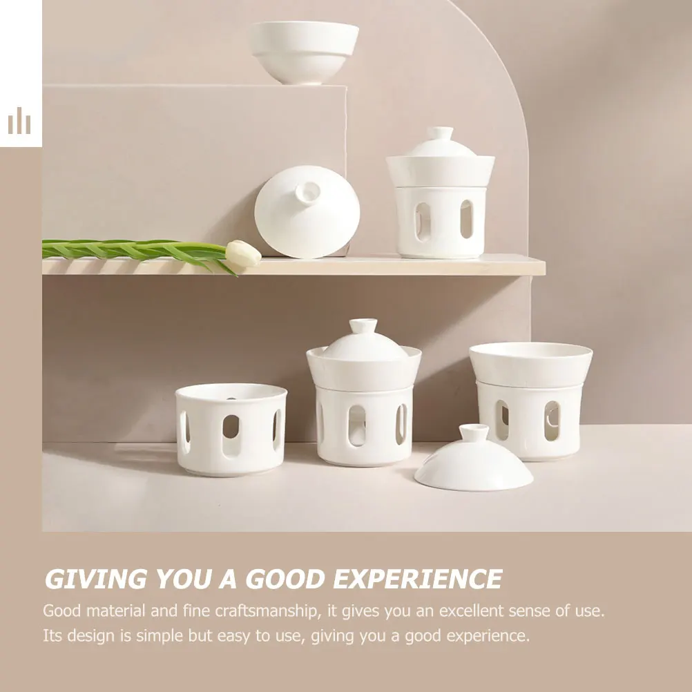 

Ceramic Fish Fin Bowl Cover Dessert Bird Nest Steamer 5.5 Inch Thick Smooth Edge Multi Function Decorative Home Supply