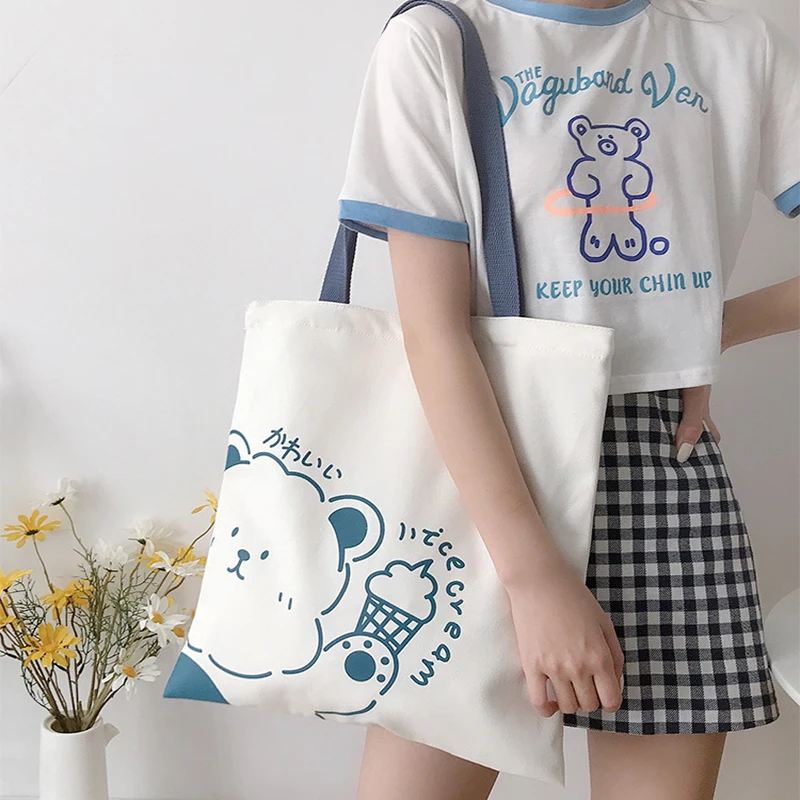 

Youda Women Canvas Shoulder Bags Cute Bear Design Ladies Handbag Casual Tote Package Literary Books Shopping Bag For Girls