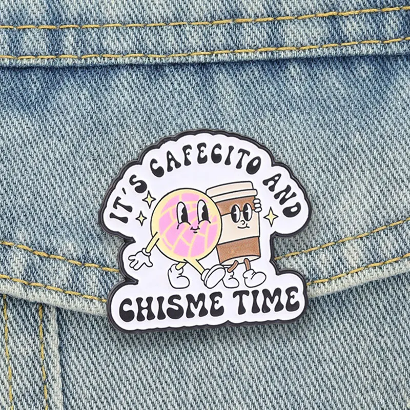 Es ist Cafecito- und Chisme-Zeit: Emaille-Pins, Concha, Pan Dulce, Kaffeetassen-Broschen, Anstecknadeln, Lateinamerikanische Kultur, Schmuck-Accessoires, Geschenke