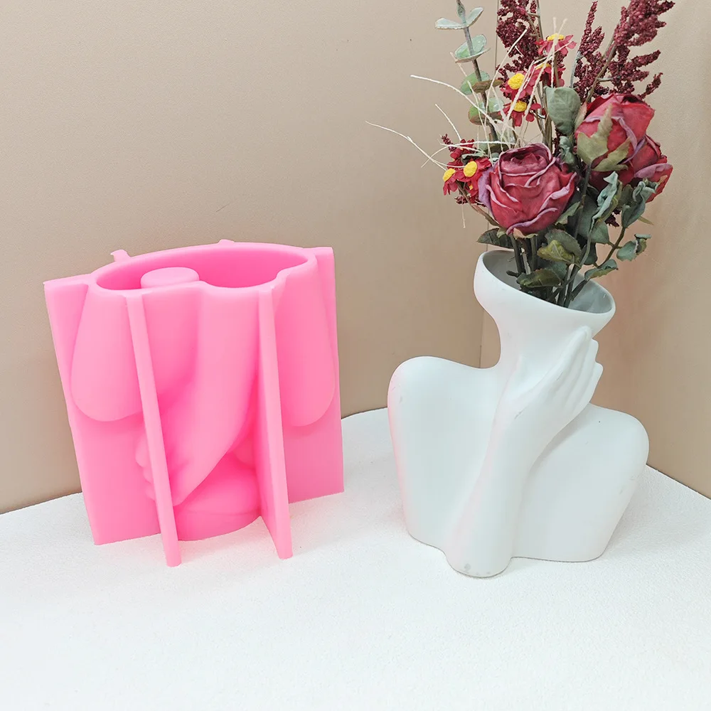 3D Large Nordic women\'s vase epoxy resin silicone mold abstract goddess vase concrete cement silicone mold girl vase gypsum mold