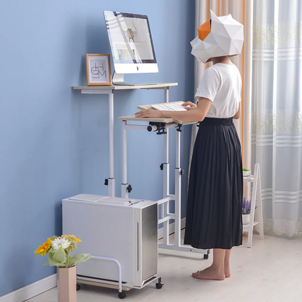 Laptop Computer Stand Desk Stand Up Laptop Desk 60cm Adjustable Height Stand Up Laptop Desk Computer Standing Desk with Rollers image 3