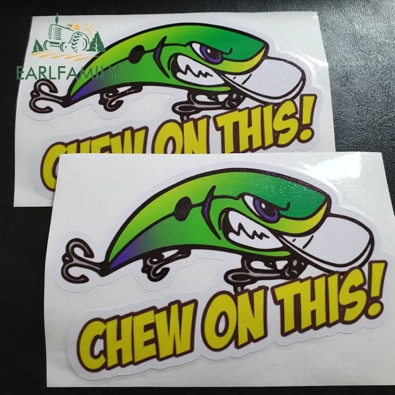 EARLFAMILY Chew on This Lure Sticker for Tackle Box Toolbox Boat Waterproof Car Decoration Cartoon Fishing Lure Car Stickers