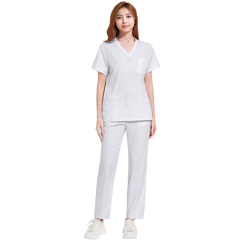 Basic Pro Medical Uniform Scrub Sets Women Men 2 Piece V Neck Top Drawstring Pants Pro Heather Nursing Slim Tunic XSY-42168