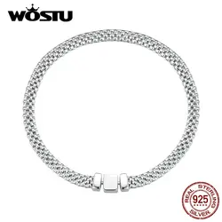 WOSTU Original 925 Sterling Silver Classic Knitted Bracelet Bangle For Women Luxury Anniversary Party Jewelry Gift FNB124