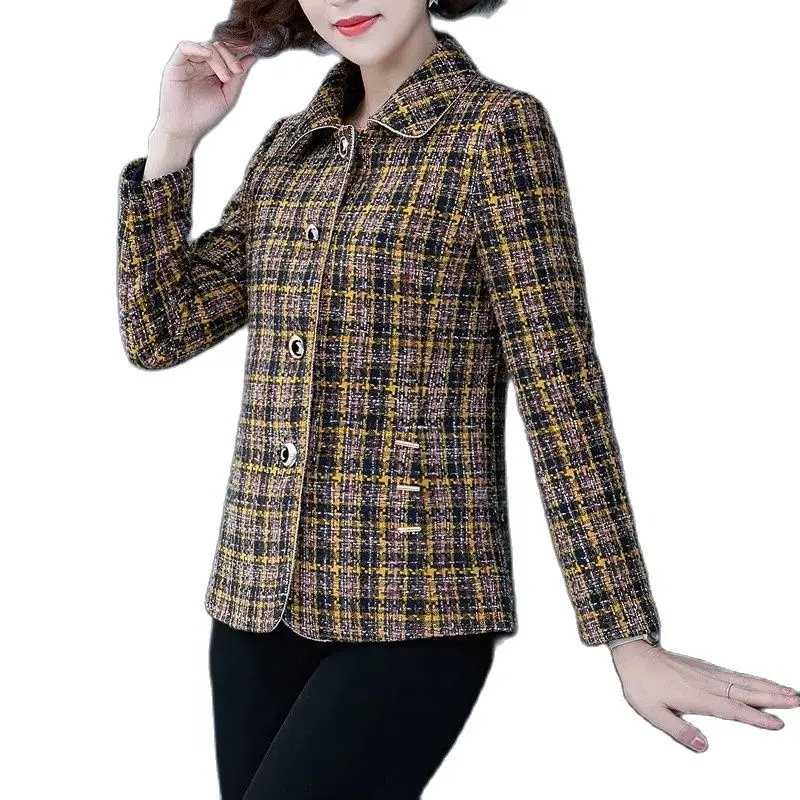 Tweed Mother Spring Autumn 2023 New Ladies Jacket Fashion Jackets Noble Temperament Middle-Aged Women's Coat Single-Breasted Top