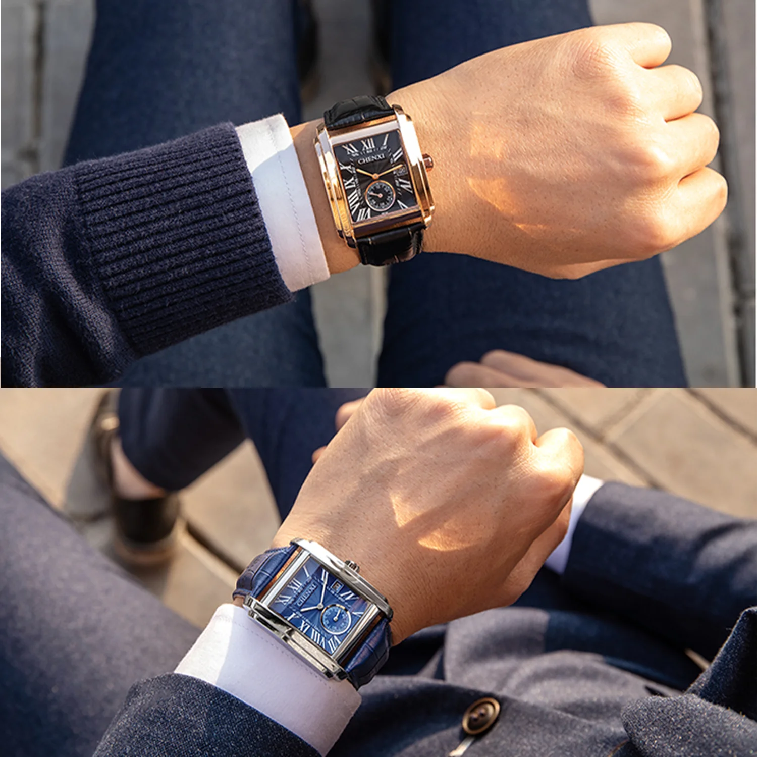 CHENXI Luxury Men's Watches High-end Business Square Dial Leather Quartz Wristwatch Waterproof Calendar Watches For Men