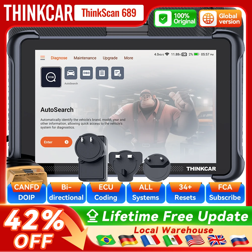 

THINKCAR THINKSCAN 689, профессиональные автомобильные диагностические инструменты, CANFD DOIP, двунаправленное кодирование ЭБУ, 34 сброса, бесплатный сканер Obd2