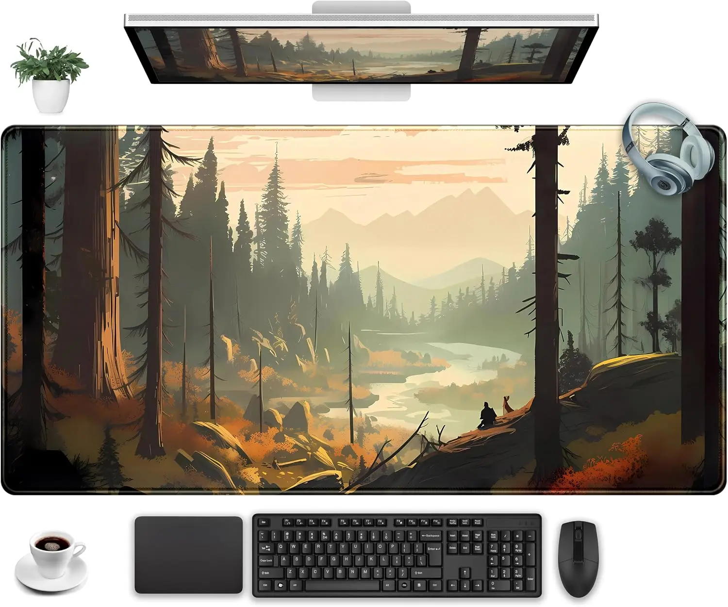 1Pcs Mouse Pads Cute Mouse Pads 900x400 Desk Mat Gaming Desk Pad Valleys Forest XXL Extended Large Non-Slip Computer Desktop