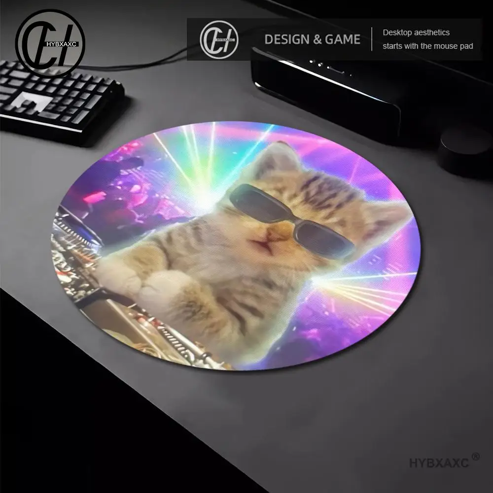 

Hot Selling Funny Cat Meme Small Round Mouse Pad Rubber Keyboard overlock Mouse Pad Game offices Accessories Gift