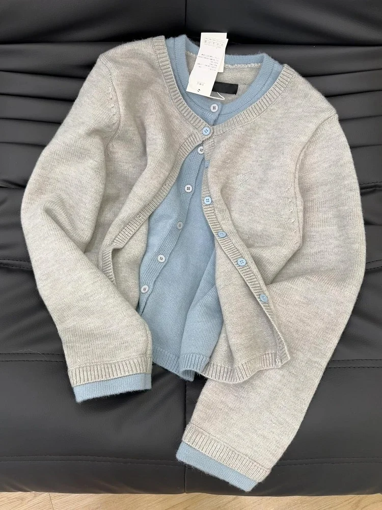 Korean Sle Color Blo Knitted Cardigan Women's Early Autumn ay Lazy High End Feeling Top Outerwear Sweater Jaet