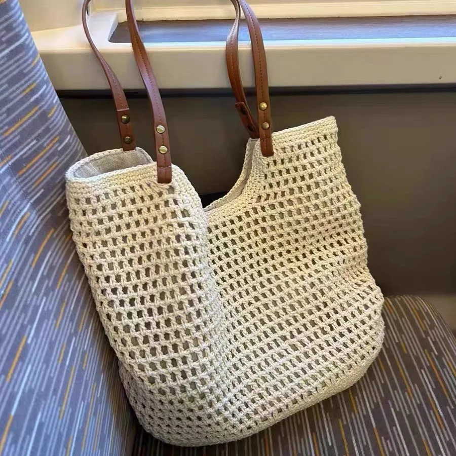 

Casual Large Capacity Shoulder Bags Luxury Women 2024 Fashion Summer Weave Tote Holiday Beach Handbags Trendy Work Shopping