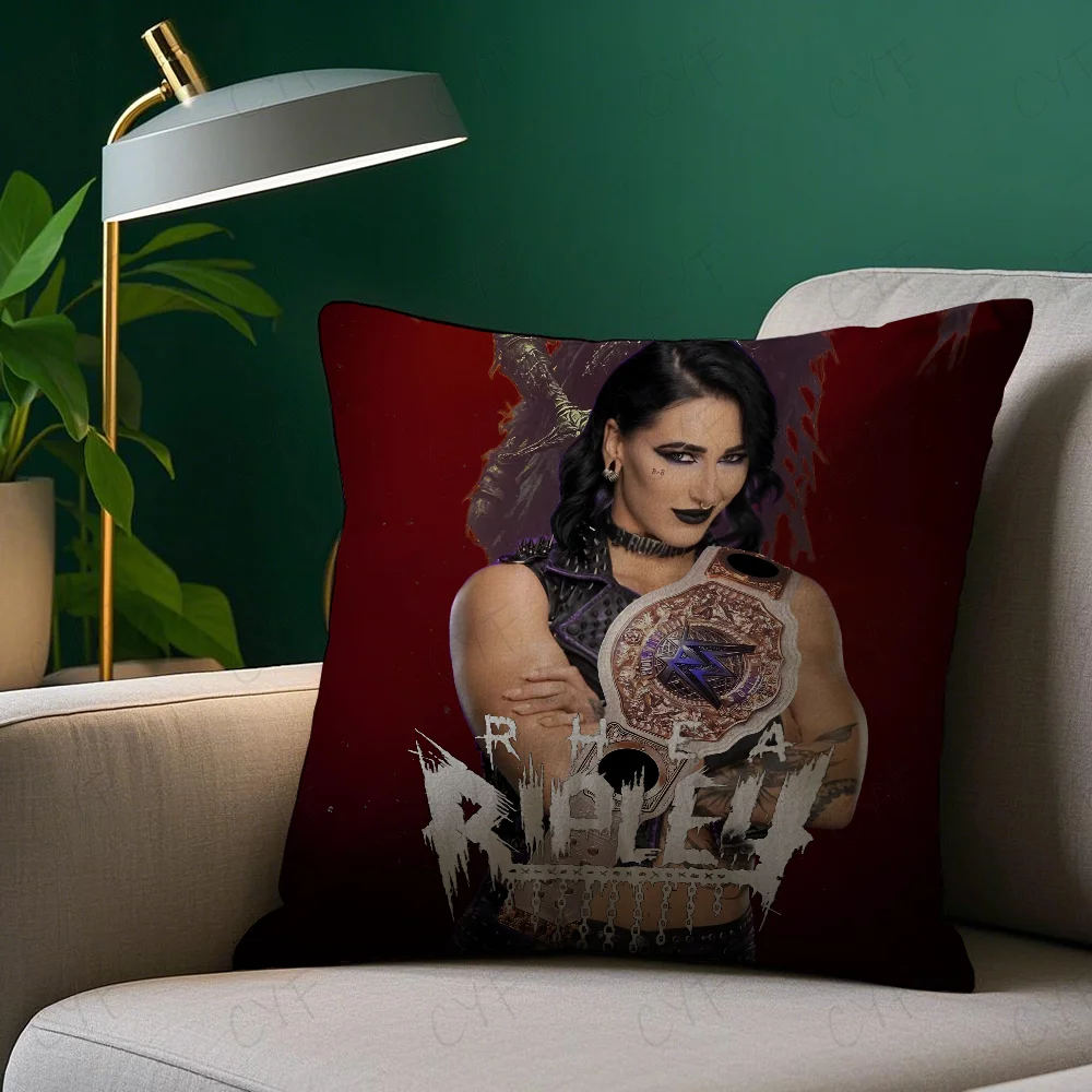 المصارعة R-Rhea R-Ripley كيس وسادة مكافحة الغبار المخدة غير مرئية سستة حريري قصير أفخم غطاء وسادة أريكة #2