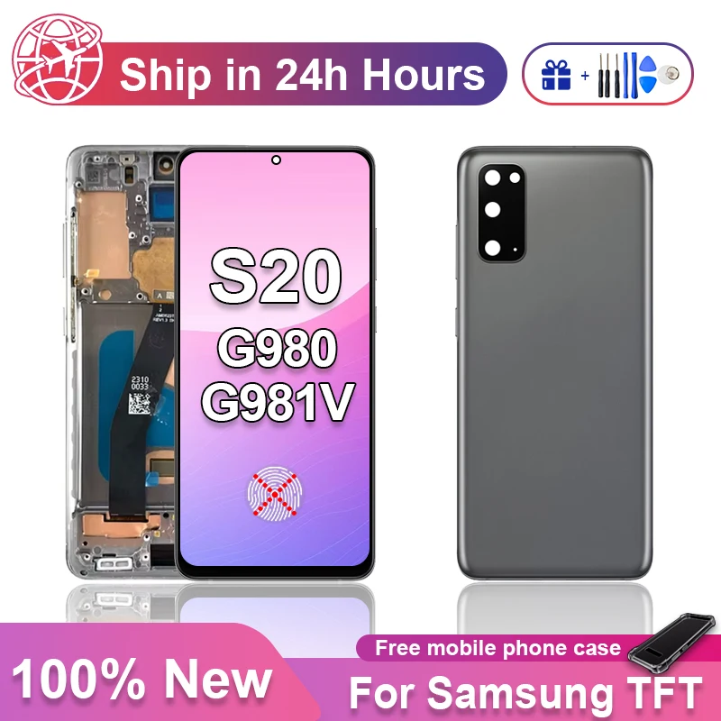 For S20 TFT Screen For Samsung Galaxy S20 G980 G980F G980U1 LCD Touch Screen G981 G981V Display Digital Replacement With Frame