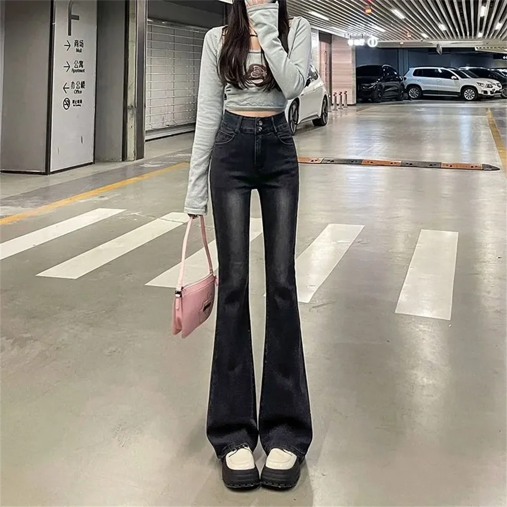 

Fashion Skinny Bell Bottom High Waist Gray Denim Pants Women Flare Stretch Moustache Jeans Lady Classic Y2K Punk Long Trousers