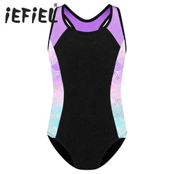 Ragazze balletto ginnastica body senza maniche stampa colorata tuta tuta sport allenamento allenamento pagliaccetto costume intero