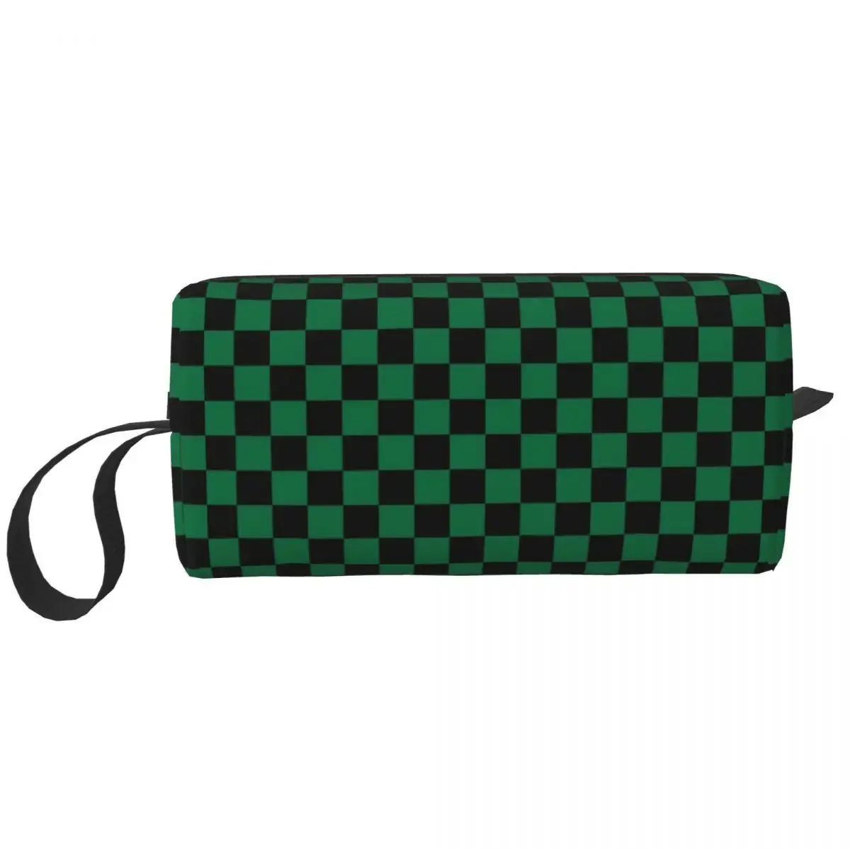 

Black And Cadmium Green Checkerboard Travel Cosmetic Bag Geometric Plaid Toiletry Makeup Ladies Beauty Storage Dopp Kit