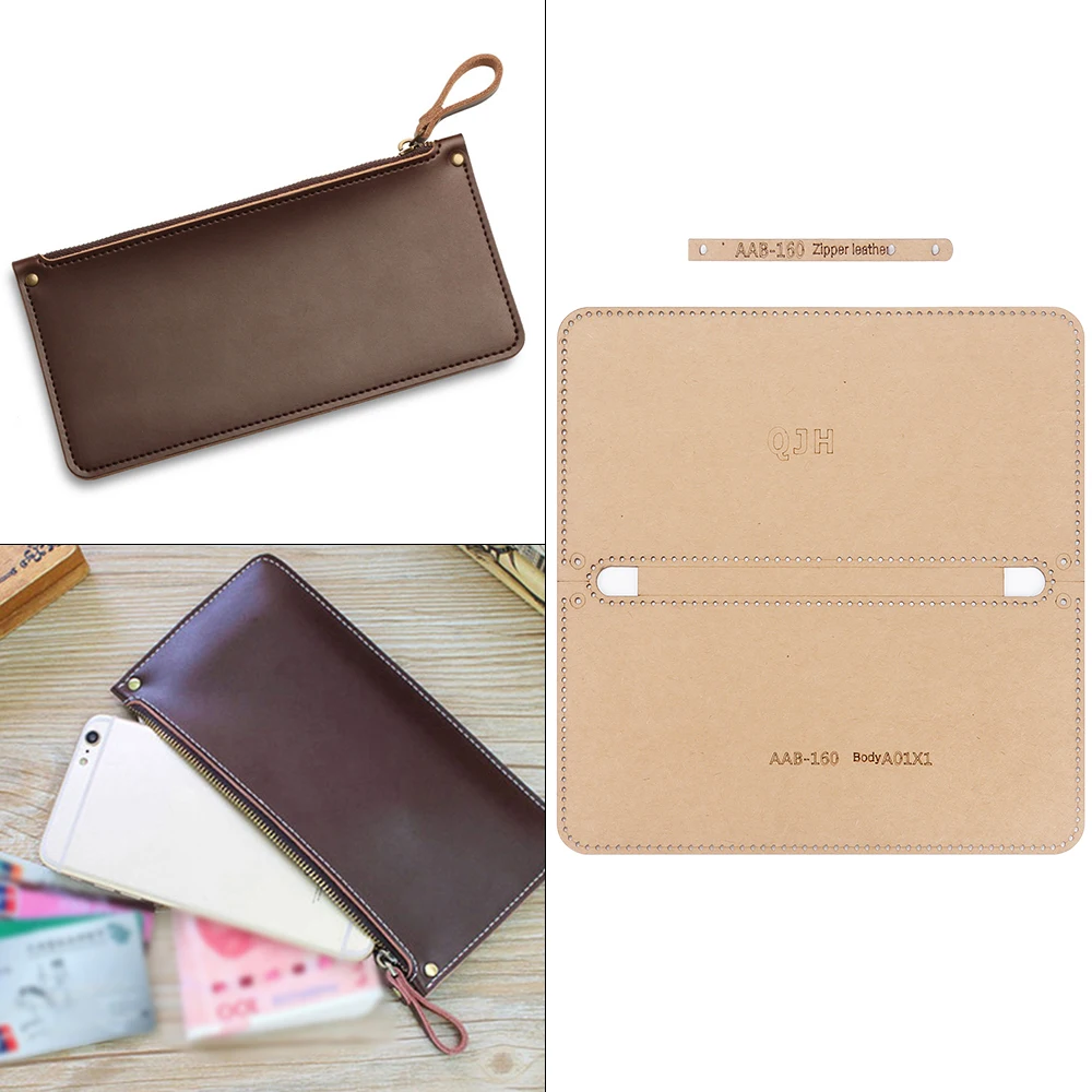 DIY Leather Long Wallet Stencils, Simple Hand Storage Bag Making Template, Kraft Paper Patterns Mold