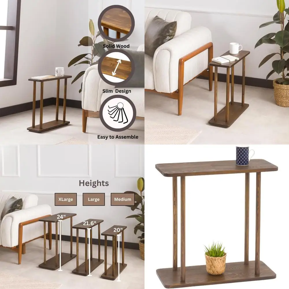

Dark Walnut Slim Side Table, Compact Bedside Stand, Petite End Table