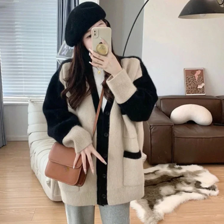 

Korejepo Loose Lazy Sweater Autumn Winter New Knitted Elegant Cardigan 2024 Temperament Leisure Simplicity Celebrity Coats Girl