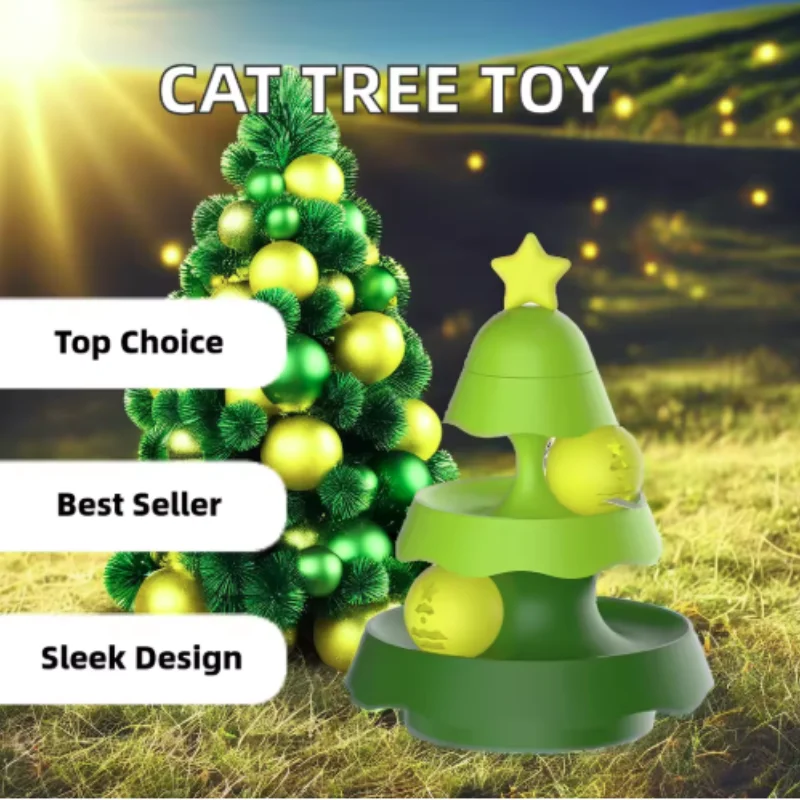شجرة عيد الميلاد القط دائري متعدد الوظائف المسار مضيئة الكرة القط لعبة الذاتي مرحبا مهدئا الصوت رنين لعبة القط #3