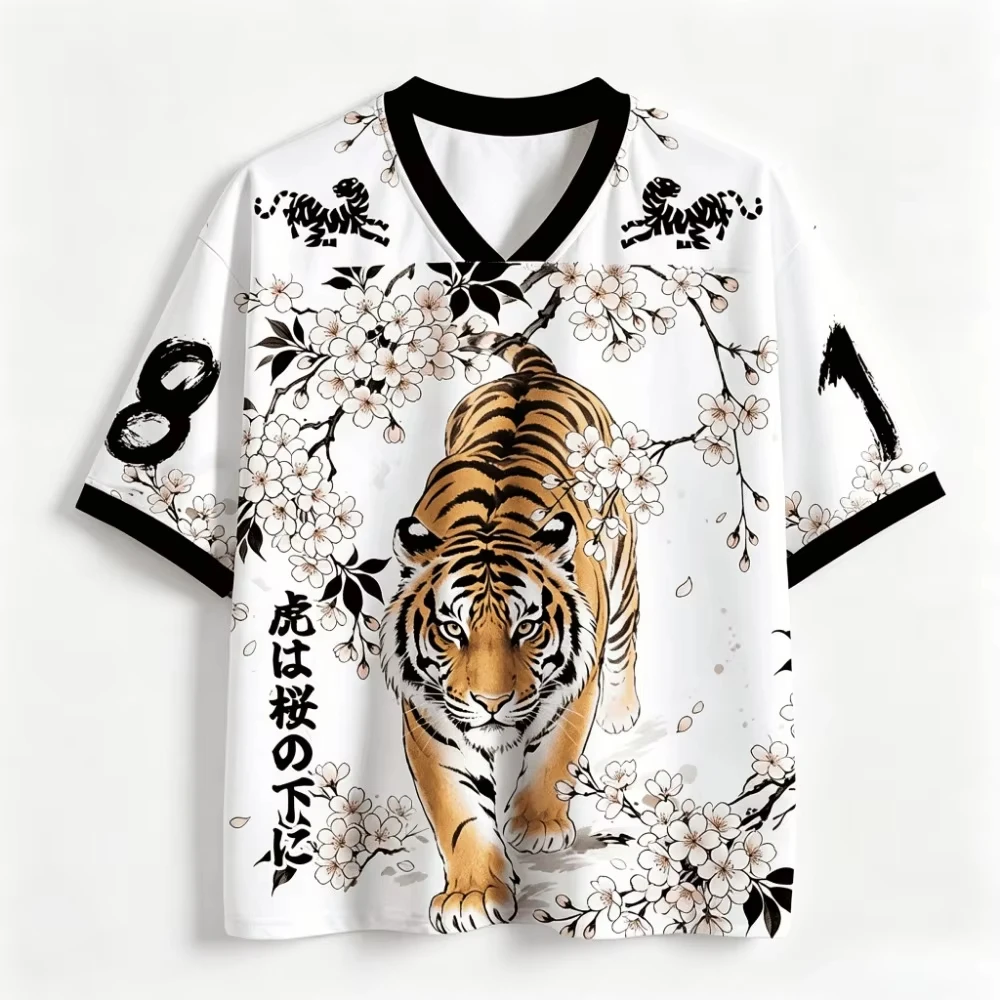 Japanese Ukiyo-e Tiger Cherry Blossom 3D Print Sports Breatha Quick-dry Men Women T-shirt Harajuku Street Parent-child Clothing