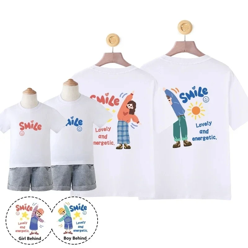 Korean Mother Daughter Clothes Cartoon Tops Family Matching Outfits Cotton T-shirt Kids Parent-child Outfits Summer Casual Tees