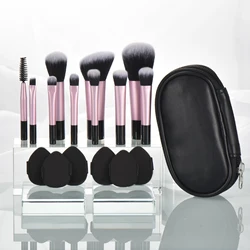 KOSMETYKI 10 mini black makeup brush Palm brush -6 makeup puff Travel portable makeup tool set