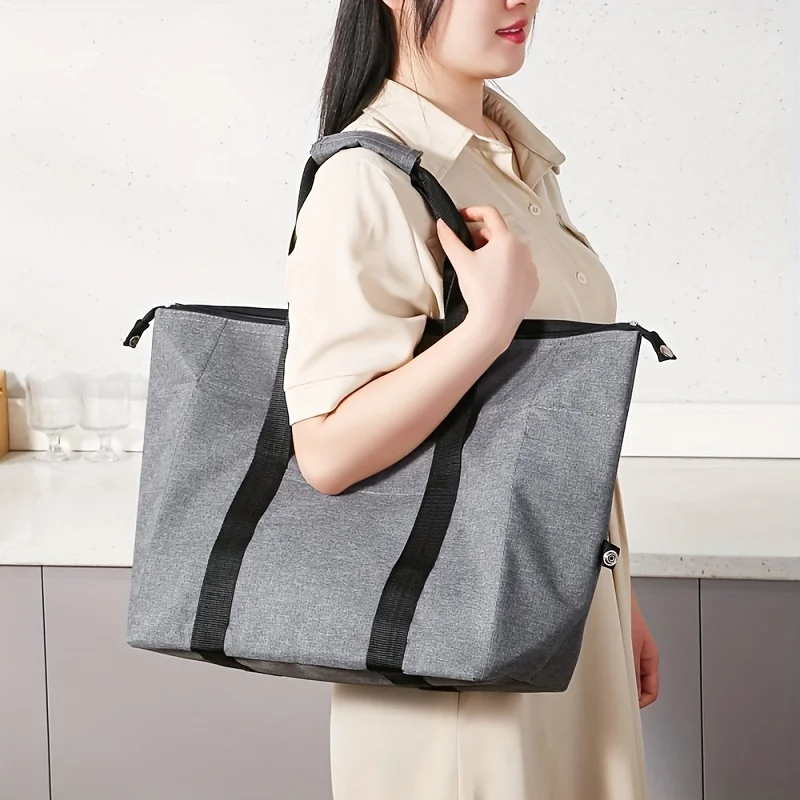 Large Capacity Insulated Tote Bag, Foldable Cooler Bag, Student Work Lunch Bag, Outdoor Picnic Bag