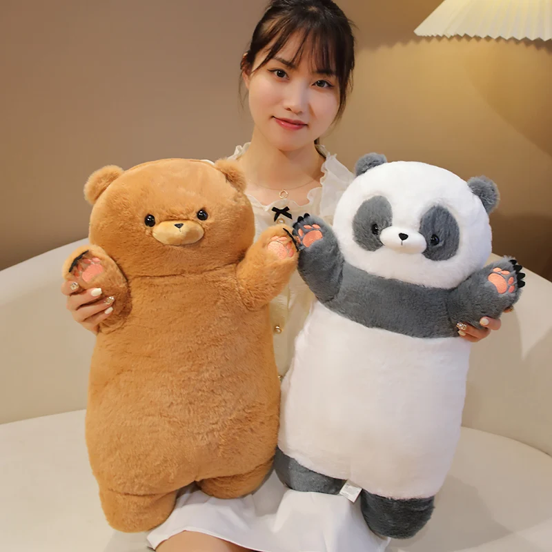 Giant Kawaii Panda Polar Bear Long Doll Plush Toy Standing Fluffy Teddy Bear Cuddly Cartoon Animal Sleeping Leg Support Pillow