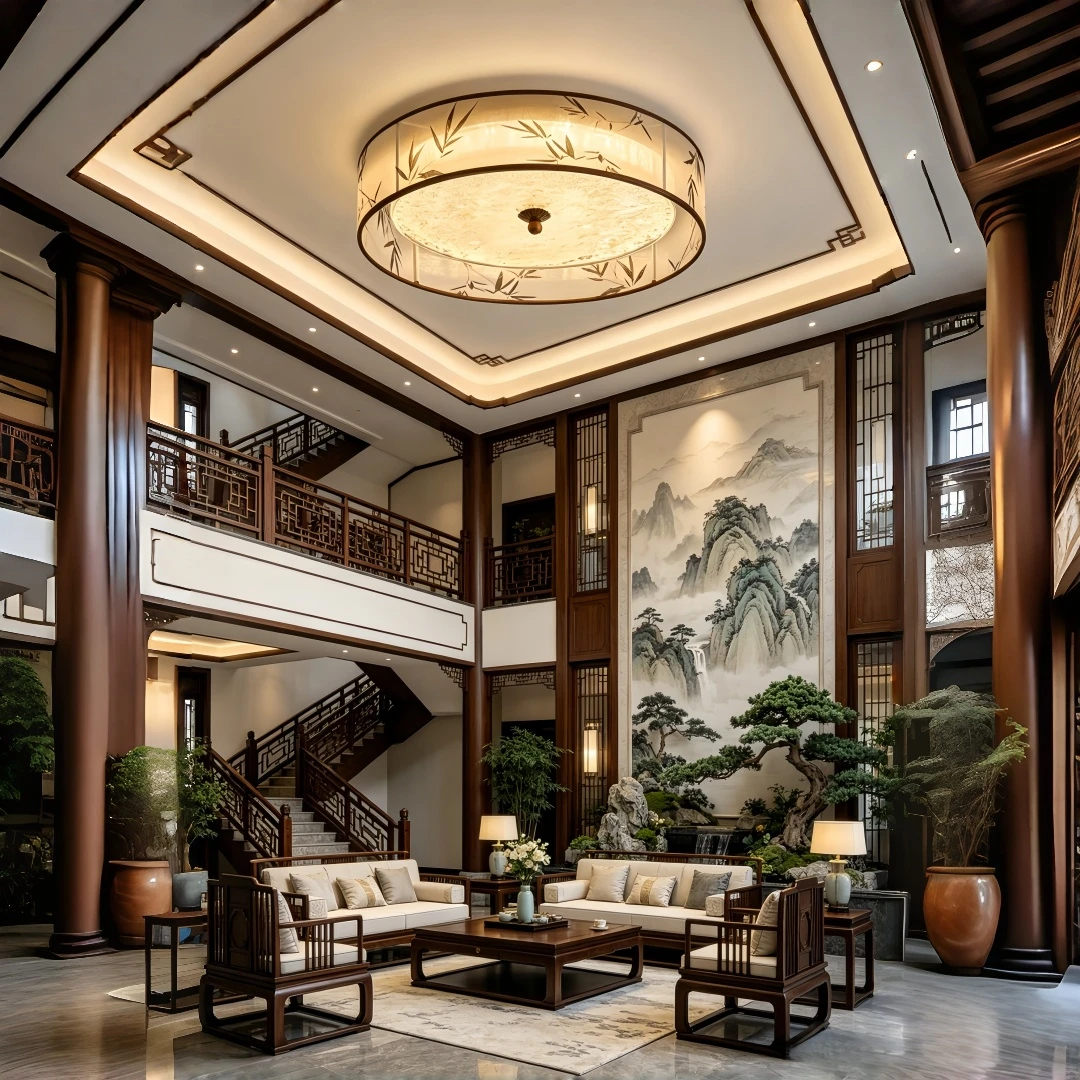 Chinese Style Bamboo Pattern Ceiling Light Elegant Round Flush Mount Lamp for Bedroom Living Room Study Soft Warm Glow HomeDecor
