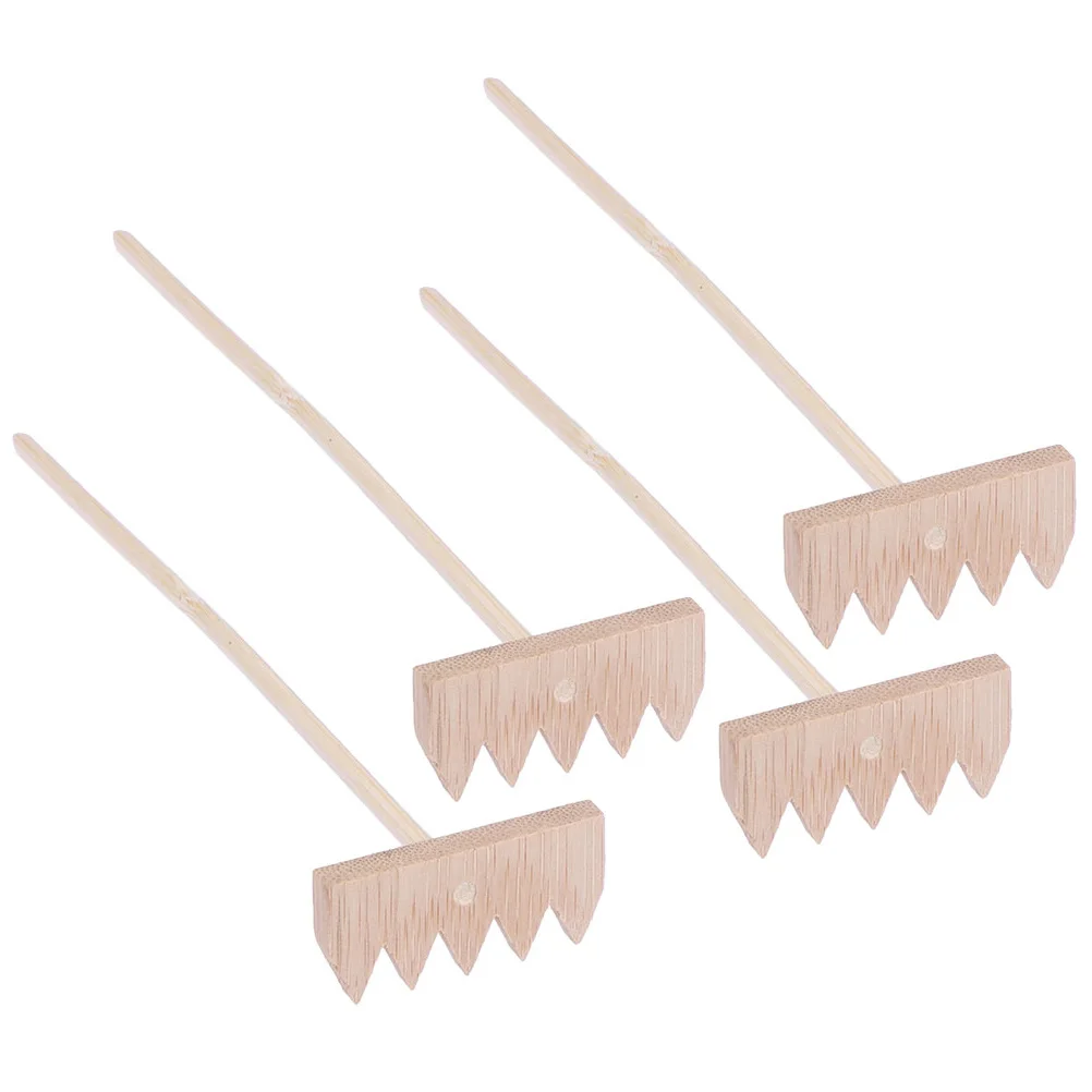 4Pcs Desktop Bamboo Rakes Handicrafts Miniature Rakes Sand Table Accessories Sand Smoothing Rake Mini Rake Toy