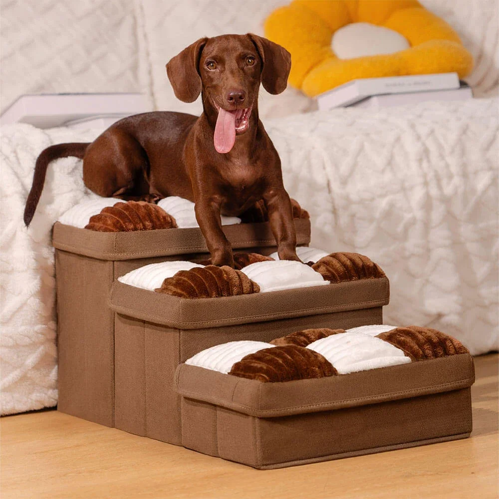 

2/3 Step Foldable Dog Stairs, Chessboard Design Handmade Pet Step Ladder for Small Dogs Cats Portable Stairs Sofa Accessory